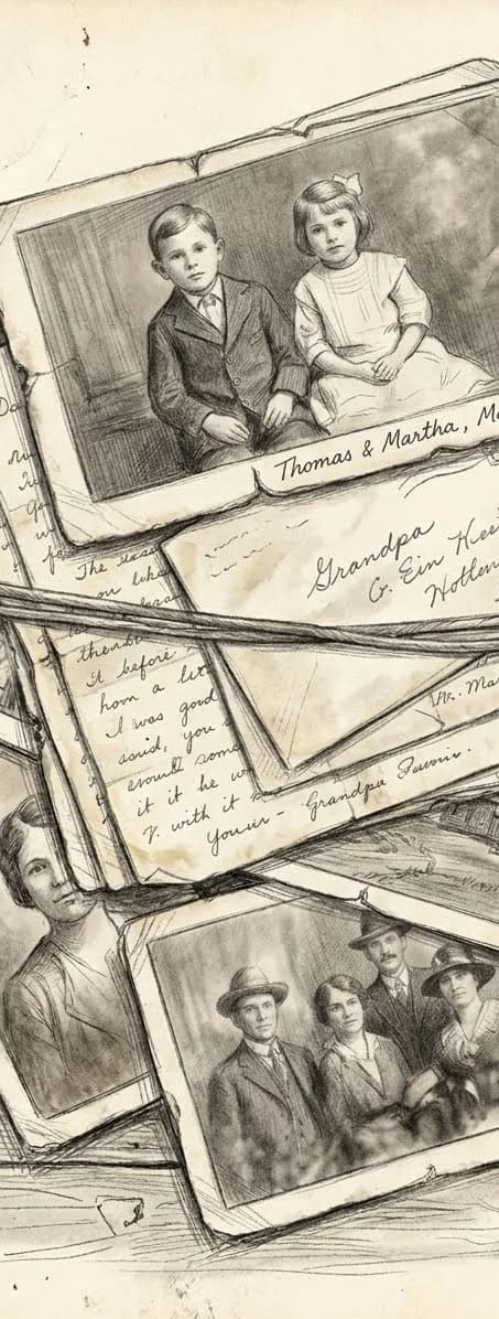 A stack of old family photographs and letters