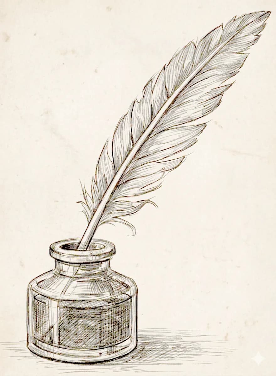 A quill pen in an inkwell