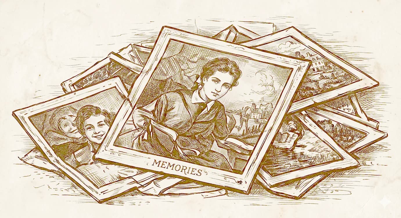 A pile of old family photographs